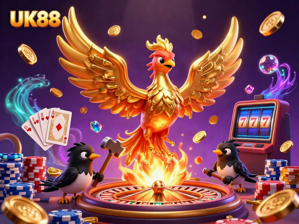Experience the excitement of UK88 casino action with a molten golden phoenix and dynamic game elements.