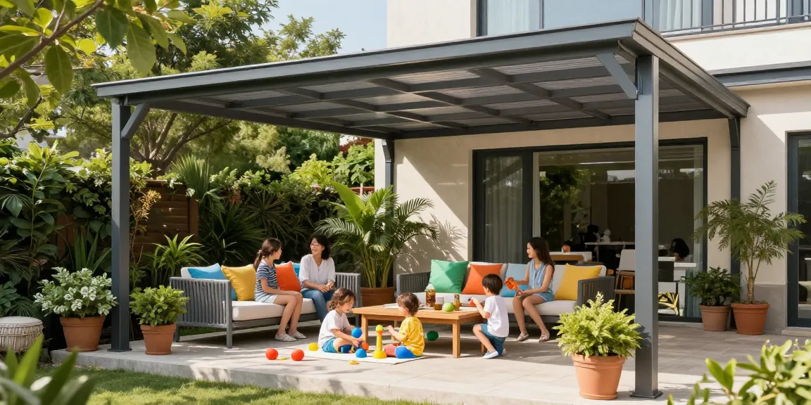 Moderne Terrassenüberdachung für gemütliche Familientage im Freien