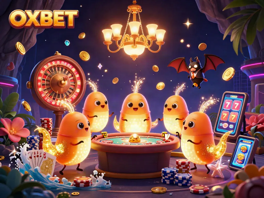Experience dynamic gameplay with OXBET as glowing creatures illuminate a vibrant casino atmosphere.