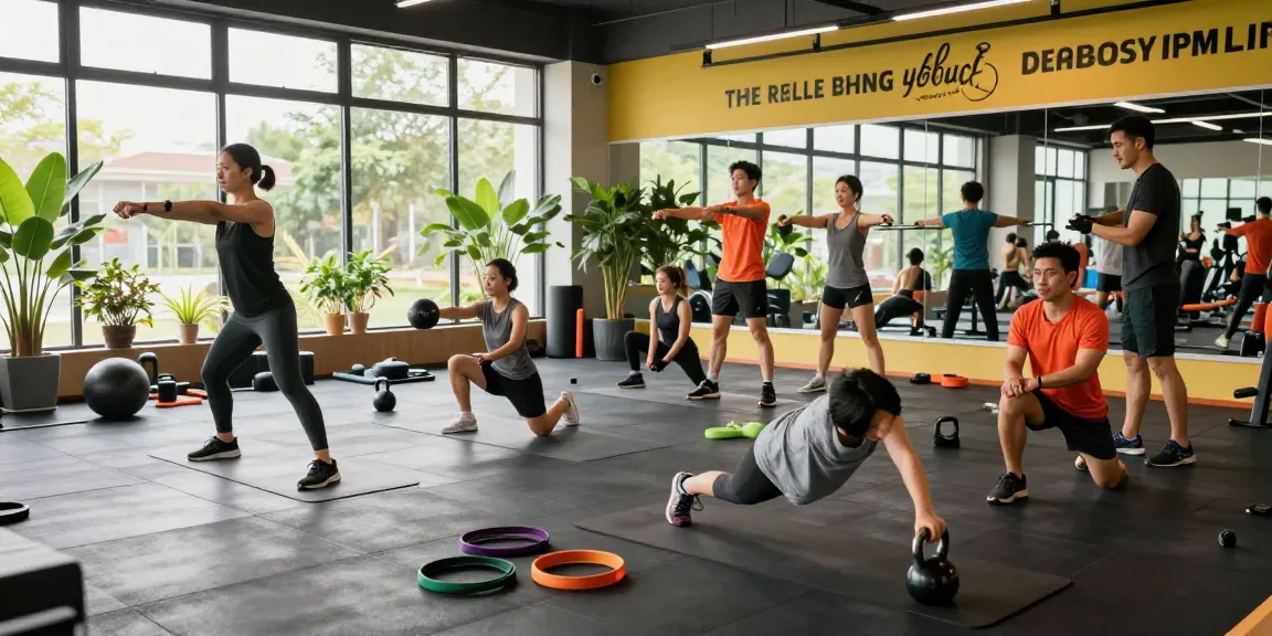 Aktives Trainingsszenario im Unique Pharma Shop mit motivierten Athleten beim Fitness und Wellness.