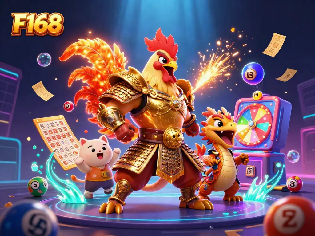 Experience the thrilling excitement of F168 with a dynamic illustration of casino gaming elements